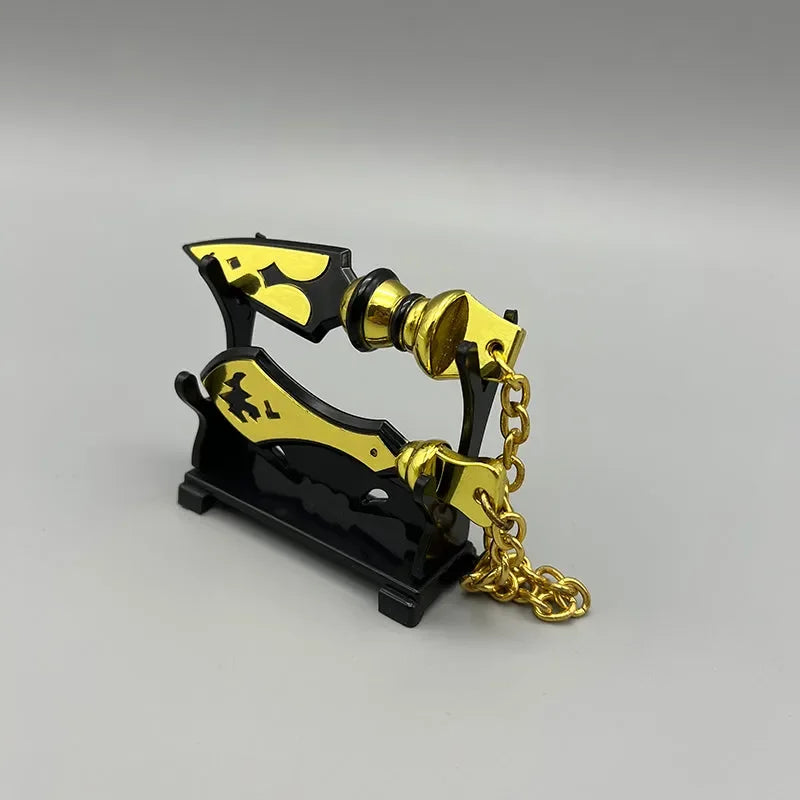 BlacksmithSONG 1:6 anime-style gold and black zinc alloy weapon replica with chain on display stand