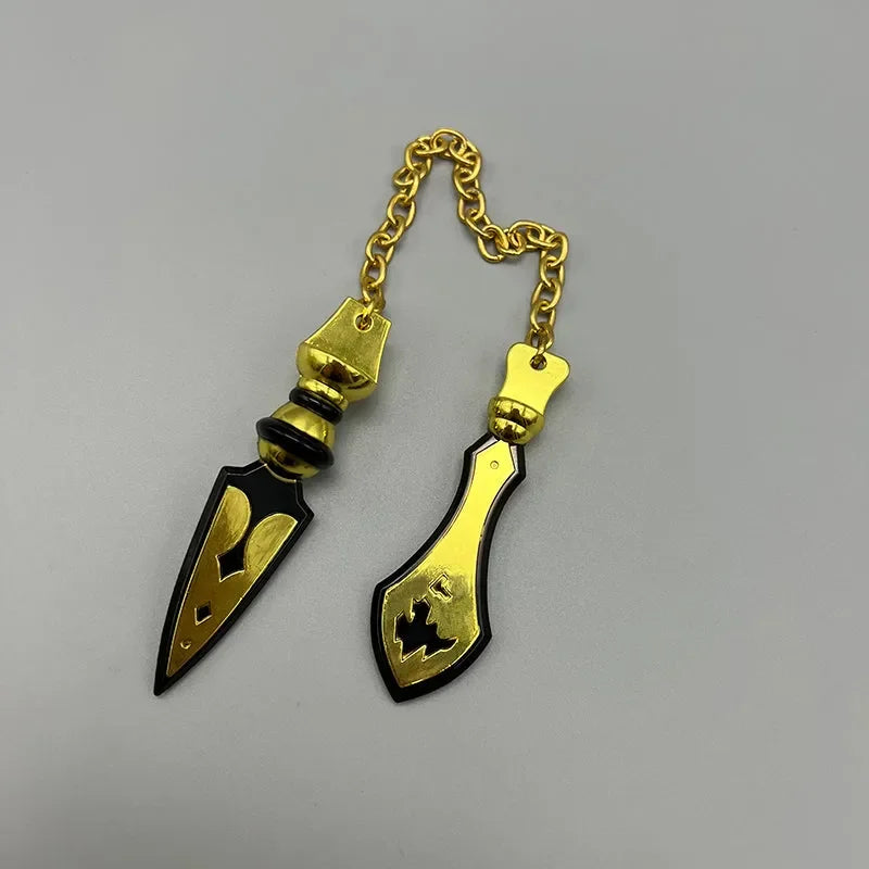 Anime-style black and gold zinc alloy weapon replica with chain, collectible display piece