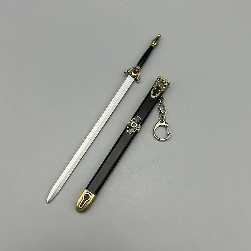 Anime-style 1:6 scale zinc alloy sword replica with detailed sheath and keychain attachment