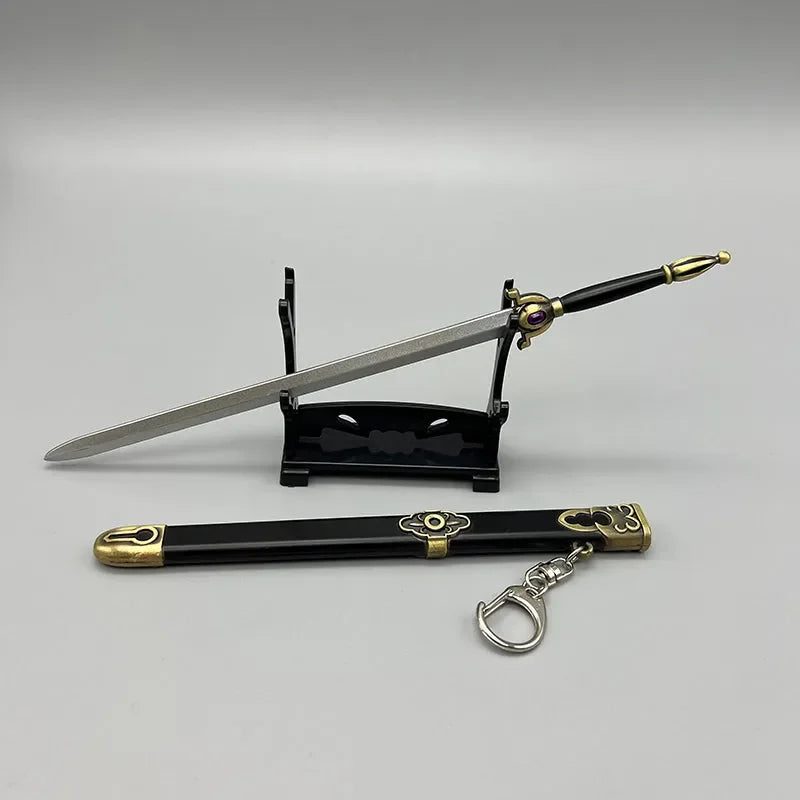 1:6 anime-style zinc alloy sword replica with sheath and keychain, display stand included