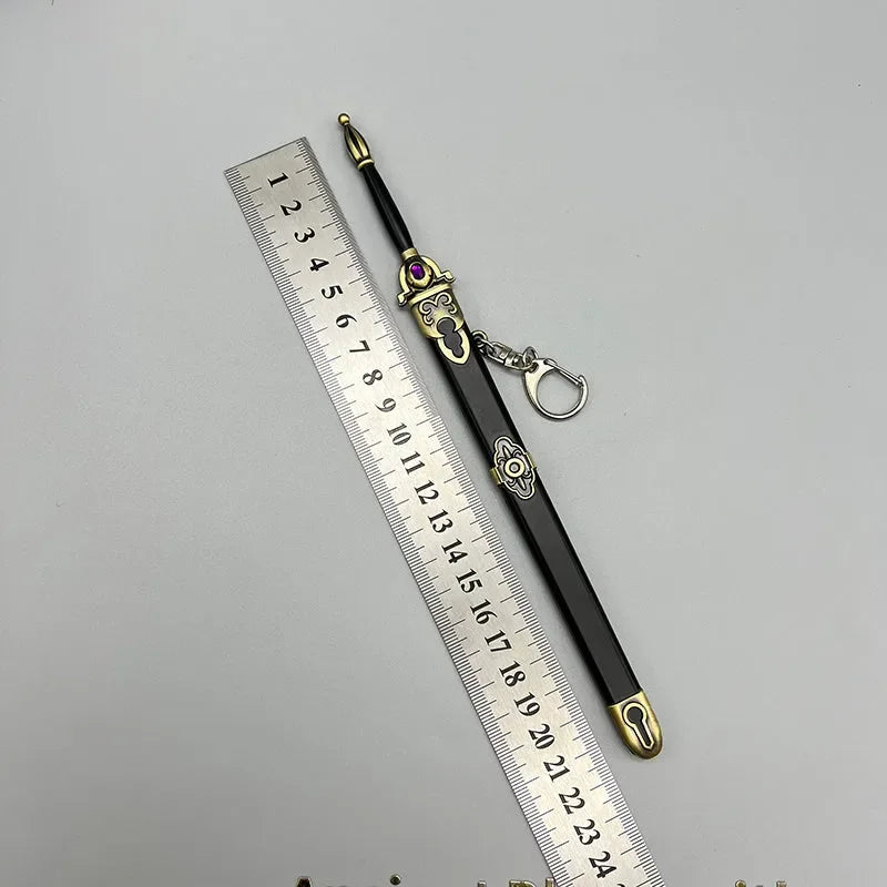 1:6 anime-style zinc alloy sword replica with sheath and keychain, ruler for scale
