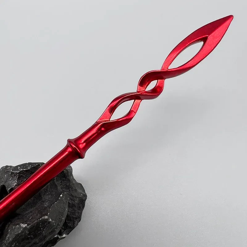 Red anime-style zinc alloy spear replica with twisted design, collectible cosplay weapon