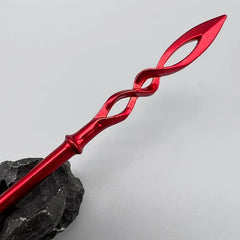 Red anime-style zinc alloy spear replica with twisted design, collectible cosplay weapon