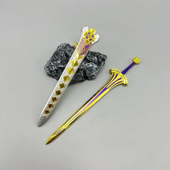 Anime-style 1:6 zinc alloy sword replica with ornate gold and purple design from BlacksmithSONG.
