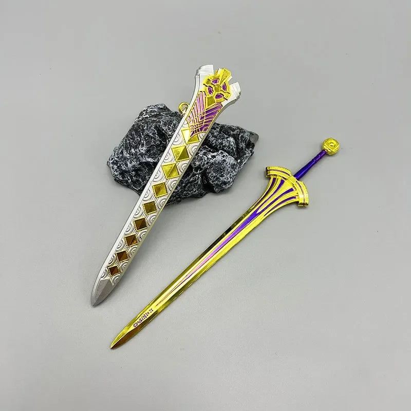 Anime-style 1:6 zinc alloy sword replica with ornate gold and purple design from BlacksmithSONG.
