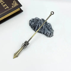 Anime-style zinc alloy spear replica on textured stand, BlacksmithSONG collectible display