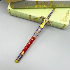 1:6 anime-style collectible sword replica with red, gold, and purple details on gray background