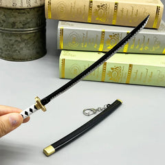 1:6 anime-style zinc alloy katana replica with black blade and keychain by BlacksmithSONG