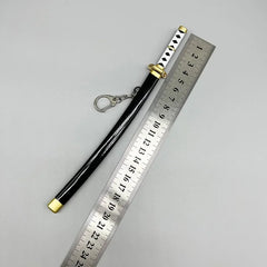 1:6 anime-style mini katana zinc alloy replica by BlacksmithSONG beside metal ruler