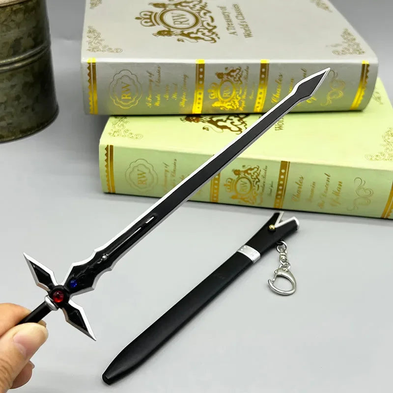 Anime-style 1:6 zinc alloy sword replica with scabbard keychain for display or cosplay