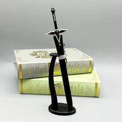 1:6 anime-style zinc alloy sword replica on black stand, with decorative books in background