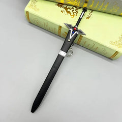 1:6 scale anime-style zinc alloy sword replica with keychain displayed on closed books
