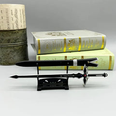 1:6 anime-style black zinc alloy sword replica on display stand, collectible cosplay decor