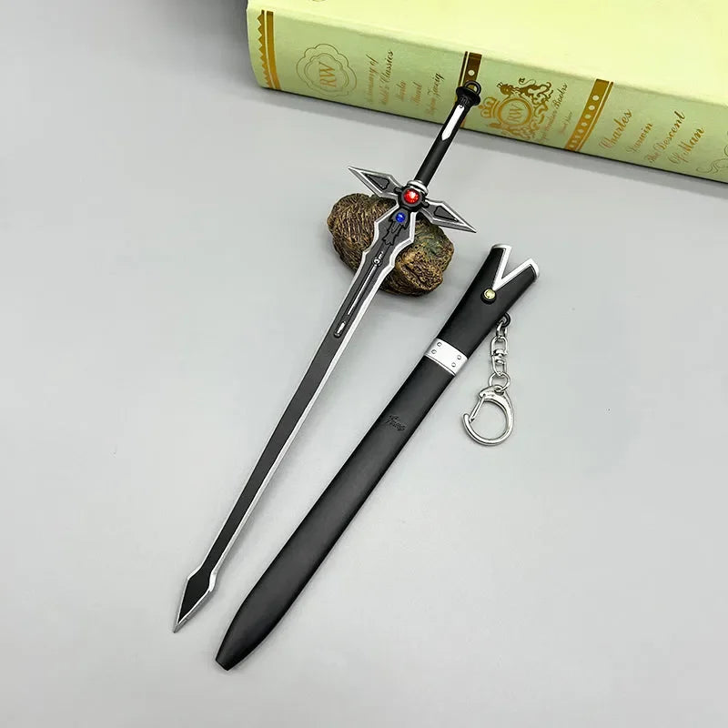 1:6 anime-style zinc alloy sword replica with black sheath and keychain, collectible display.