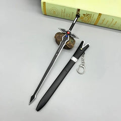 1:6 anime-style zinc alloy sword replica with black sheath and keychain, collectible display.