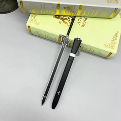 1:6 anime-style black zinc alloy sword replica with sheath on books, BlacksmithSONG collectible