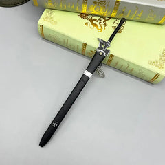1:6 scale anime-style black zinc alloy sword replica on books, collectible for display or cosplay