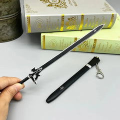 1:6 anime-style black zinc alloy sword replica with sheath and keychain, collectible display