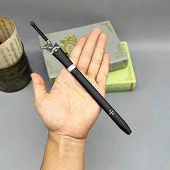 Hand holding a 1:6 scale anime-style black zinc alloy sword replica collectible