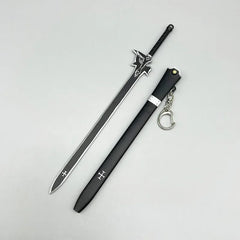 Anime-style black zinc alloy sword replica with sheath keychain from BlacksmithSONG.