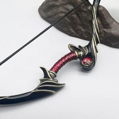 Anime-style 1:6 zinc alloy bow replica with ornate red and black handle, collectible display