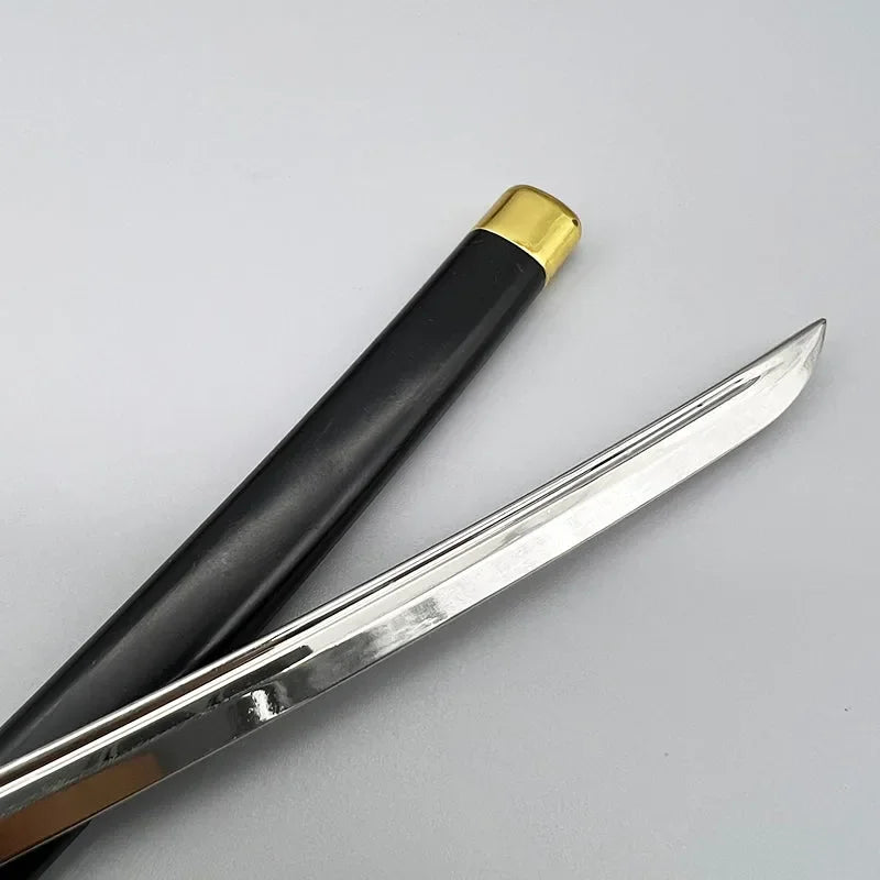 1:6 scale zinc alloy anime katana replica with black sheath and gold tip, collectible display piece