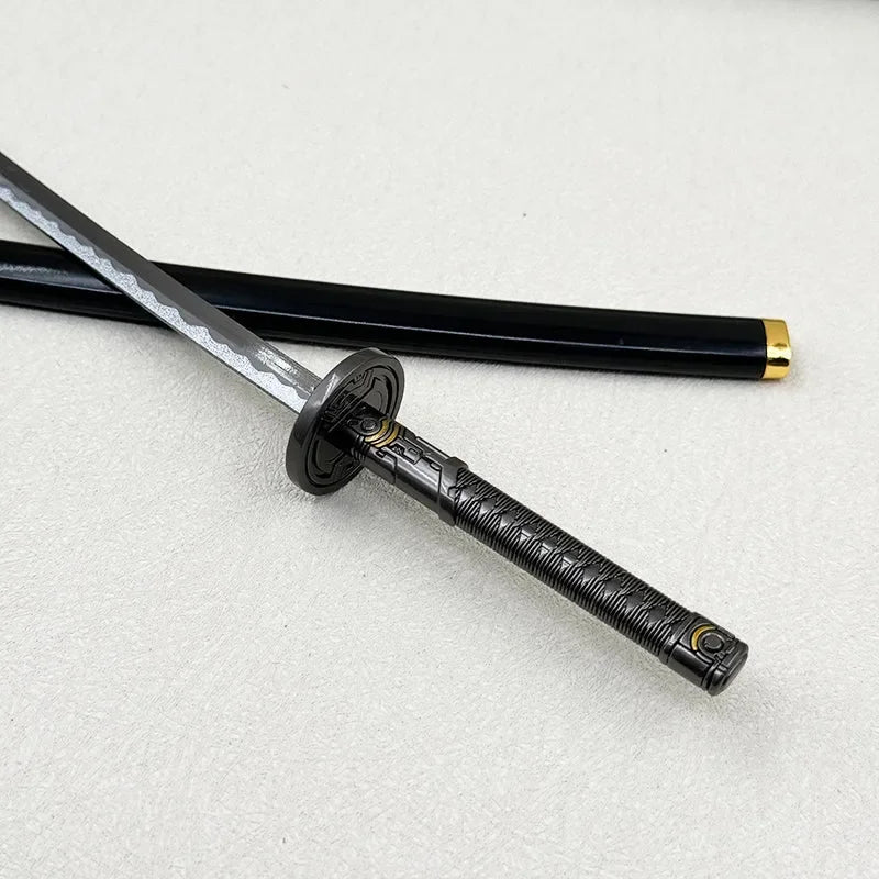 1:6 scale anime-style zinc alloy katana replica with black sheath on light background