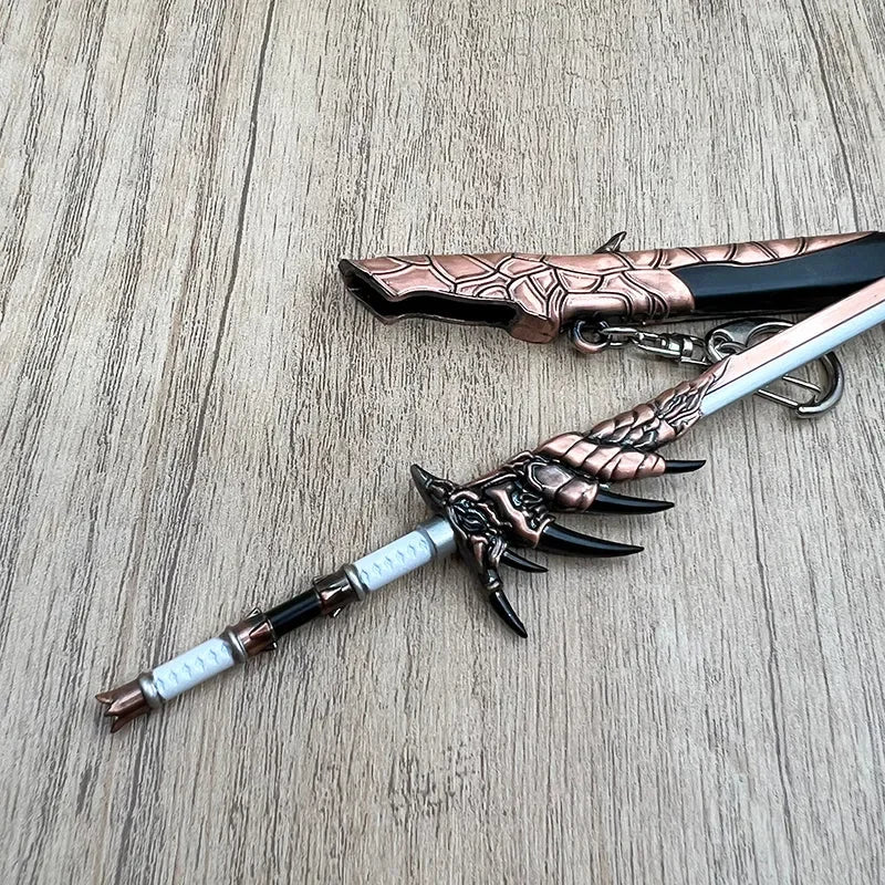 Anime-style zinc alloy collectible sword replica with dragon design on wood, BlacksmithSONG.