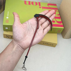 Anime-style mini scythe zinc alloy weapon replica collectible keychain in hand