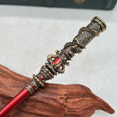 Intricate 1:6 scale anime-style zinc alloy weapon replica with ornate gold and red detailing