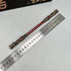 1:6 scale anime-style zinc alloy staff replica beside a ruler, for display or cosplay