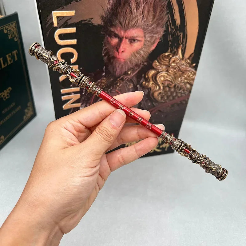 Hand holding a detailed 1:6 anime-style red zinc alloy weapon replica with ornate gold accents