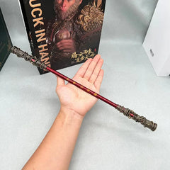 1:6 scale anime-style zinc alloy staff replica with ornate ends, held in hand, BlacksmithSONG collectible