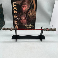 1:6 scale anime-style zinc alloy Sun Wukong staff replica on display stand, BlacksmithSONG collectible