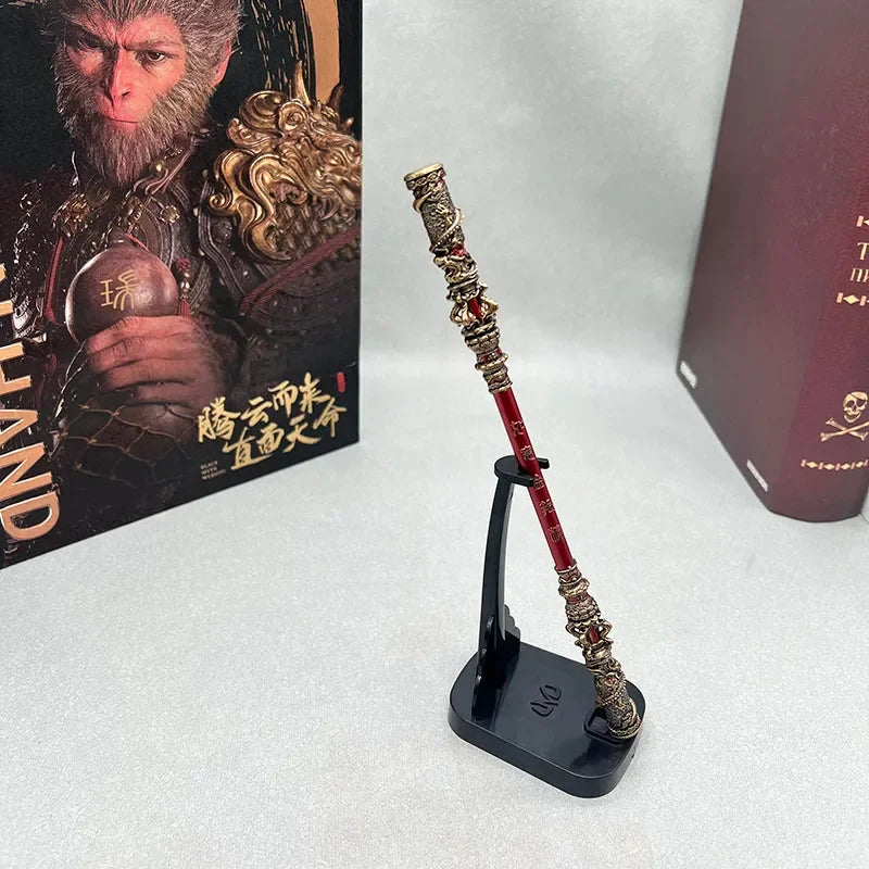 Anime-style 1:6 scale zinc alloy staff replica on display stand, BlacksmithSONG collectible.