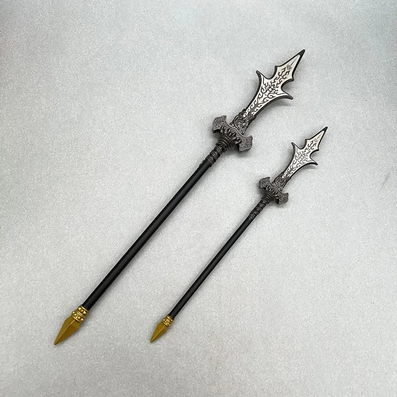 Two anime-style zinc alloy spear replicas with ornate blades from BlacksmithSONG collection.