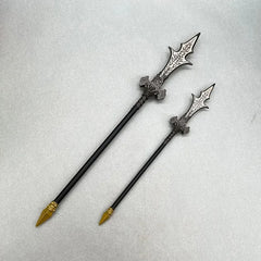 Two anime-style zinc alloy spear replicas with ornate blades from BlacksmithSONG collection.