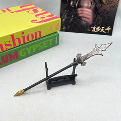 Anime-style 1:6 zinc alloy spear replica on display stand, collectible weapon by BlacksmithSONG