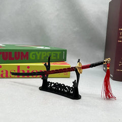 1:6 anime-style zinc alloy katana replica with red tassel on display stand, BlacksmithSONG collectible