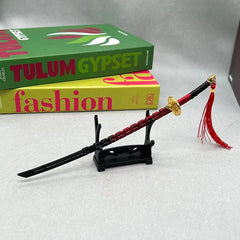1:6 anime-style zinc alloy katana replica with red tassel on stand, BlacksmithSONG collectible