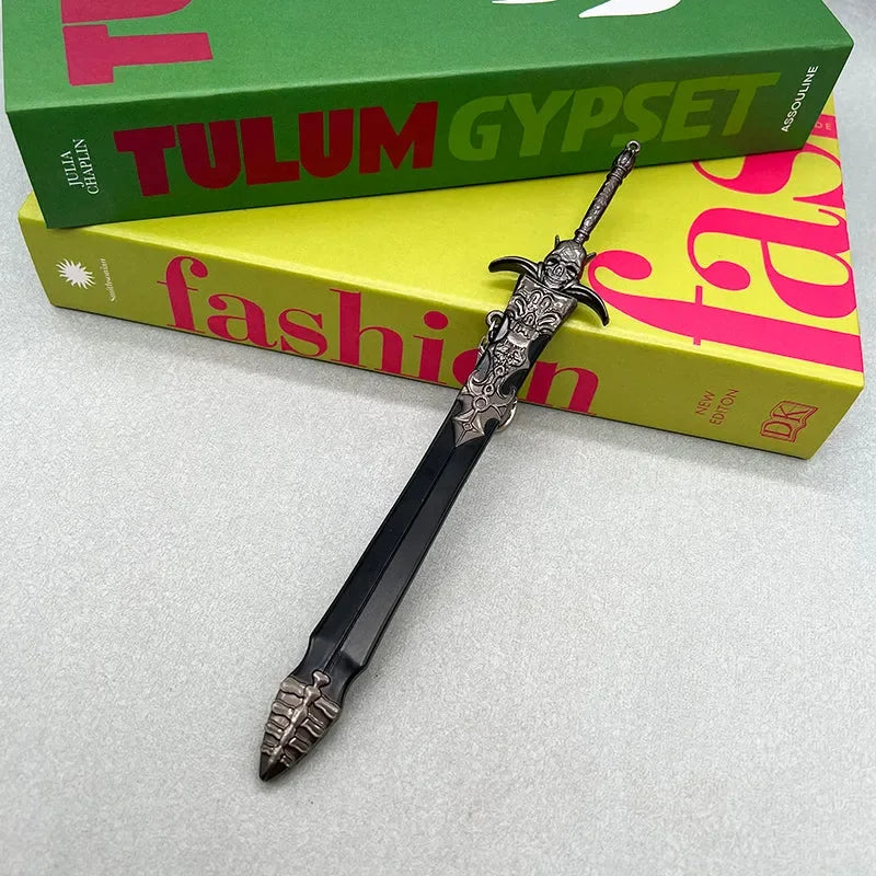 Anime-style zinc alloy sword replica collectible on books, BlacksmithSONG display item