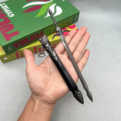 Anime-style zinc alloy sword replica and sheath collectible in hand, BlacksmithSONG