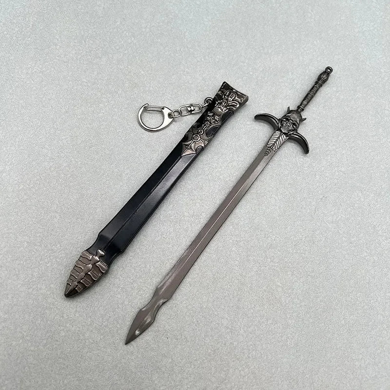 1:6 zinc alloy anime-style fantasy sword replica with ornate sheath on gray background