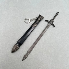 1:6 zinc alloy anime-style fantasy sword replica with ornate sheath on gray background