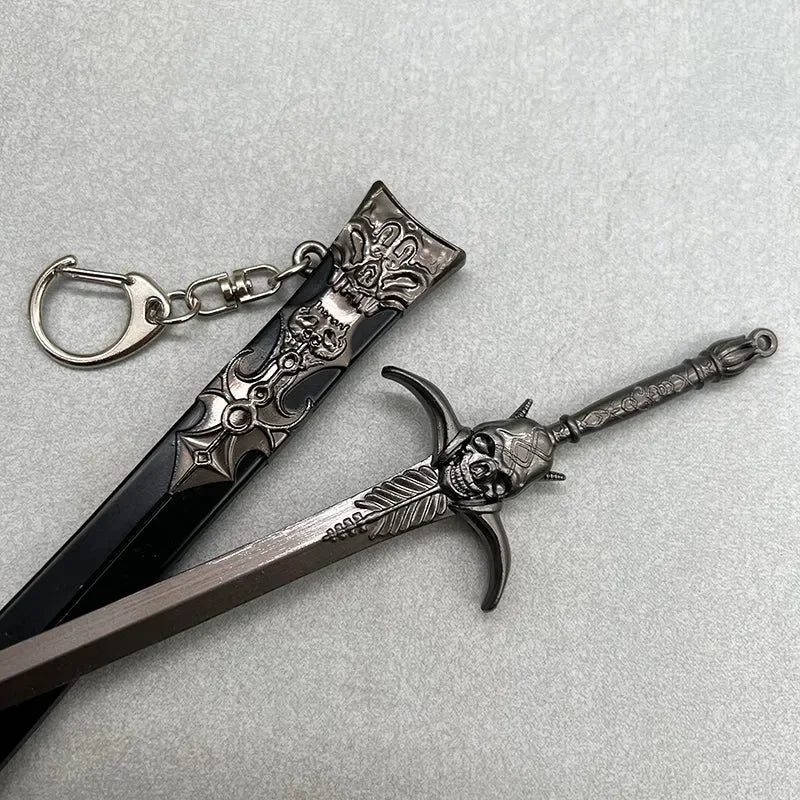 Anime-style 1:6 zinc alloy sword replica with skull design and keychain, BlacksmithSONG collectible.