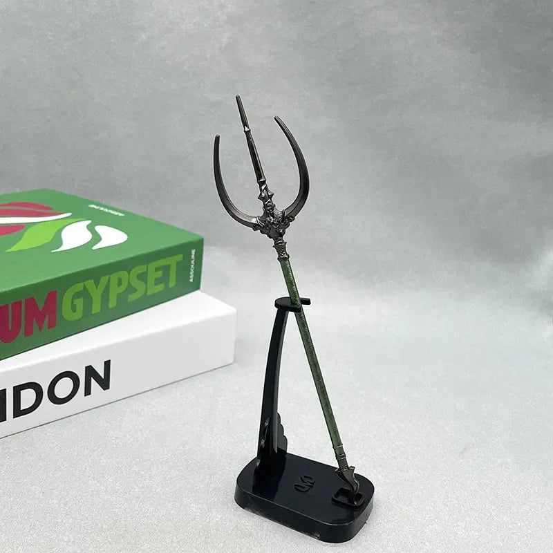 1:6 anime-style zinc alloy trident replica on stand, collectible display by BlacksmithSONG