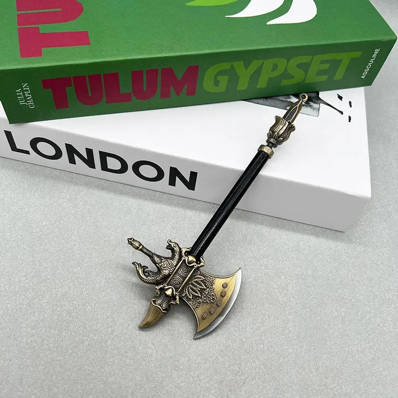 1:6 scale anime-style zinc alloy battle axe replica on books, BlacksmithSONG collectible