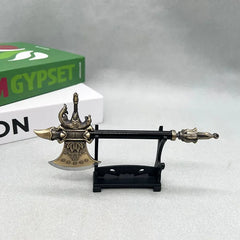 1:6 scale anime-style zinc alloy battle axe replica on display stand, collectible decor