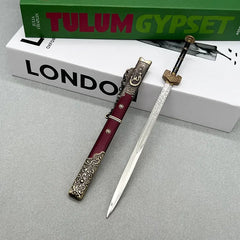 1:6 anime-style zinc alloy sword replica with ornate red sheath on display, BlacksmithSONG