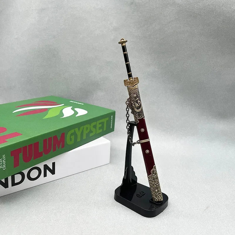 1:6 anime-style zinc alloy sword replica with ornate sheath on stand, BlacksmithSONG collectible